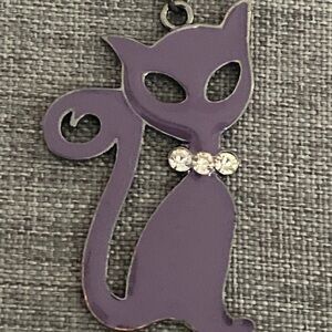 Purple Enamel cat rhinestone collar pendant necklace
